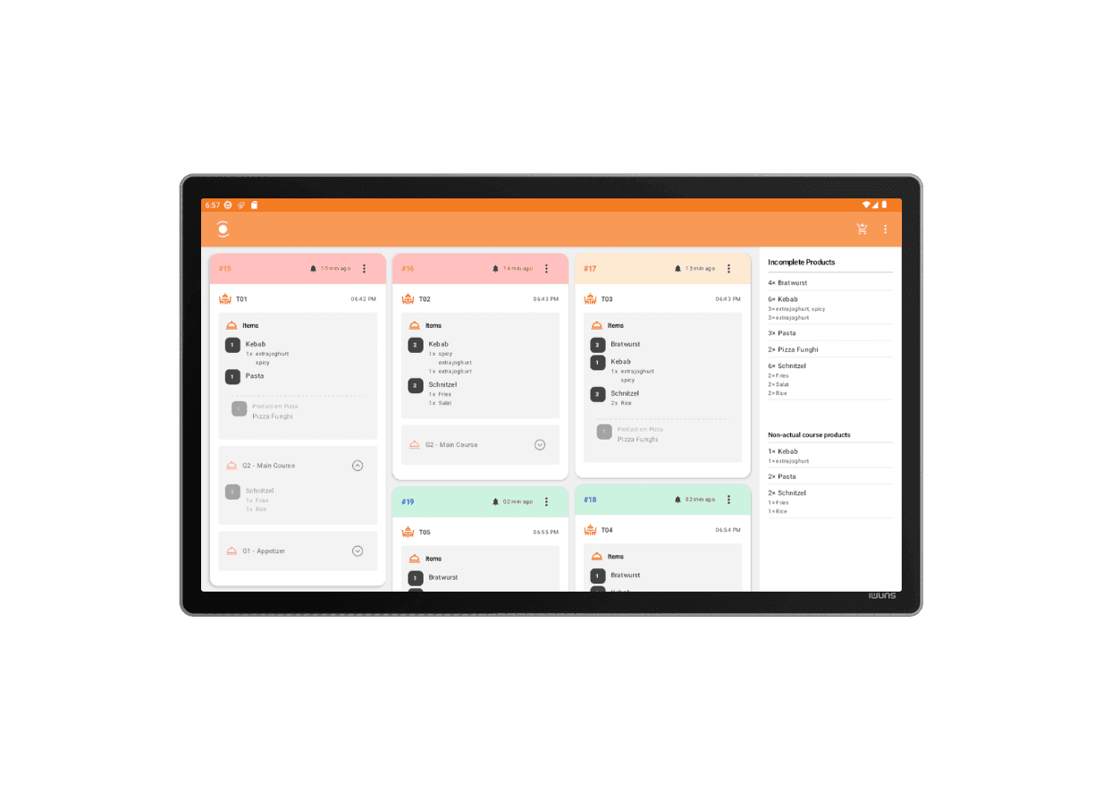 Tablet displays a project management board with tasks organized in columns.